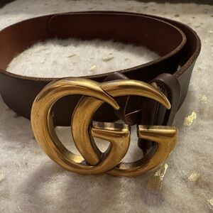 Gucci Brown Leather Belt with Gold Double G Buckle